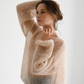 Electric Blue Mohair Knit Sweater: Sheer Boho Pullover