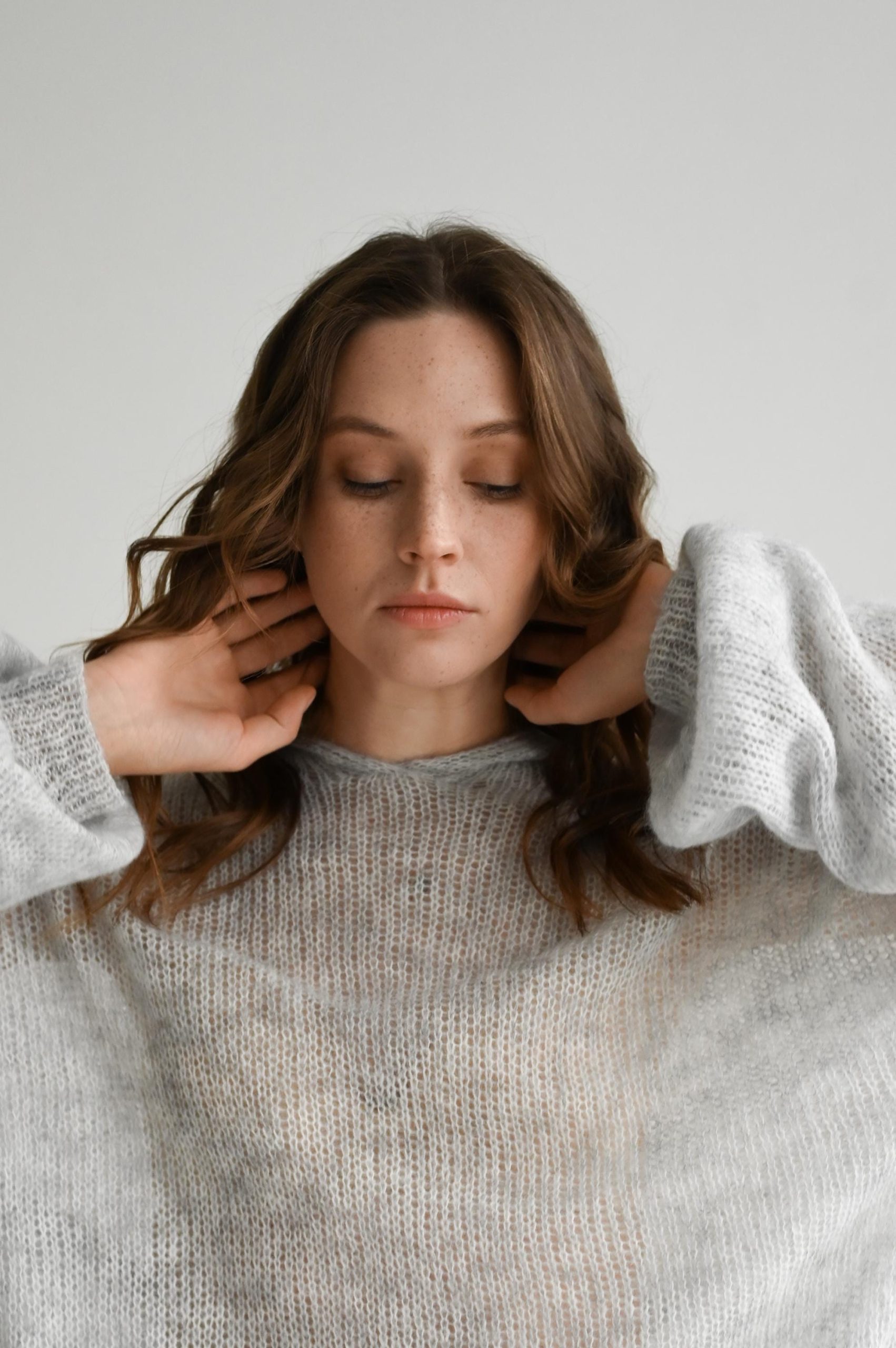 Hand Knitted Mohair Hoodie: Gray Slouchy Knitwear