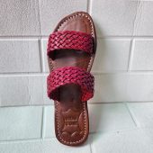 Double Strap Braided Moroccan Sandals For Women – Handmade Red Leather Summer Flats – Artisan Slip-on Shoes 37 To 42 – Real Leather Slides