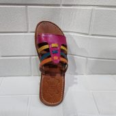 Handmade Moroccan Multicolor Leather Sandals For Women – Colorful Summer Flats – Boho Strappy Design – Traditional Artisan Slides