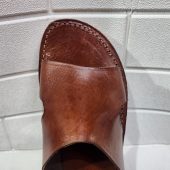 Handmade Moroccan Leather Sandals For Men – Traditional Brown Slides | Artisan Open Toe Slip-on Slippers | Flat Rustic Shoes For Comfort