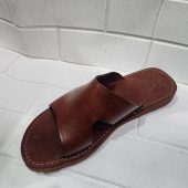 Handmade Moroccan Leather Sandals For Men – Traditional Brown Slides | Artisan Open Toe Slip-on Slippers | Flat Rustic Shoes For Comfort