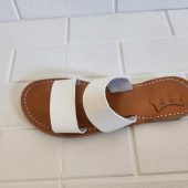 Handmade White Leather Sandals For Women – Moroccan Double Strap Summer Flats – Minimalist Boho Beach Shoes – Comfy Flat Slides –