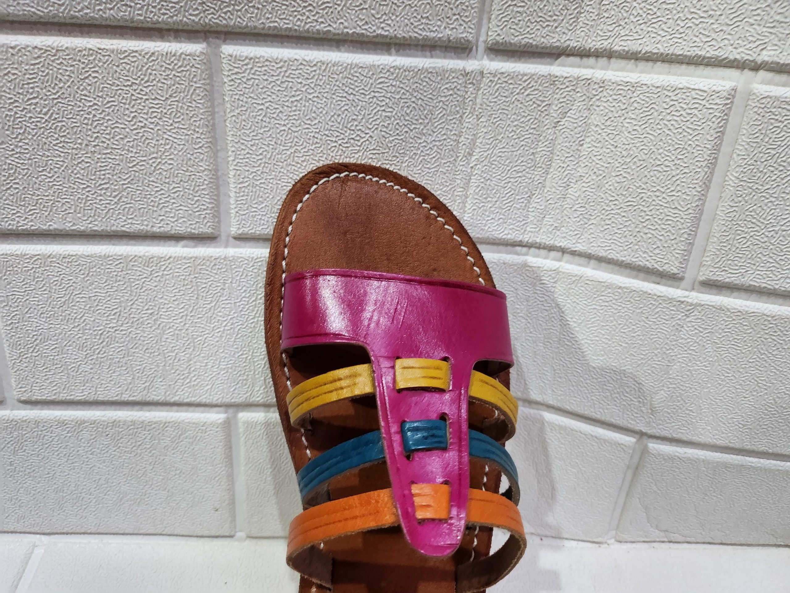 Handmade Moroccan Multicolor Leather Sandals For Women – Colorful Summer Flats – Boho Strappy Design – Traditional Artisan Slides