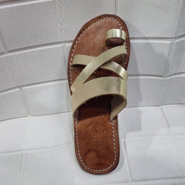 Gold Leather Moroccan Sandals For Women – Handmade Crisscross Flat Summer Shoes – Toe Ring Boho Slip-ons – Metallic Comfy Flats –
