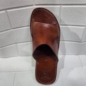 Handmade Moroccan Leather Sandals For Men – Traditional Brown Slides | Artisan Open Toe Slip-on Slippers | Flat Rustic Shoes For Comfort