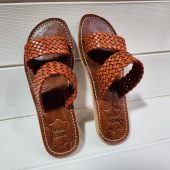 Handmade Moroccan Leather Sandals – Woven Double Strap Flat Slides – Boho Summer Slippers For Women – Comfy Brown Artisan Shoes (eu 37–42)