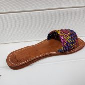 Handmade Moroccan Leather Sandals For Women – Vrai Cuir Marrakech – Colorful Woven Strap – Boho Summer Slides – Artisan Leather Shoes