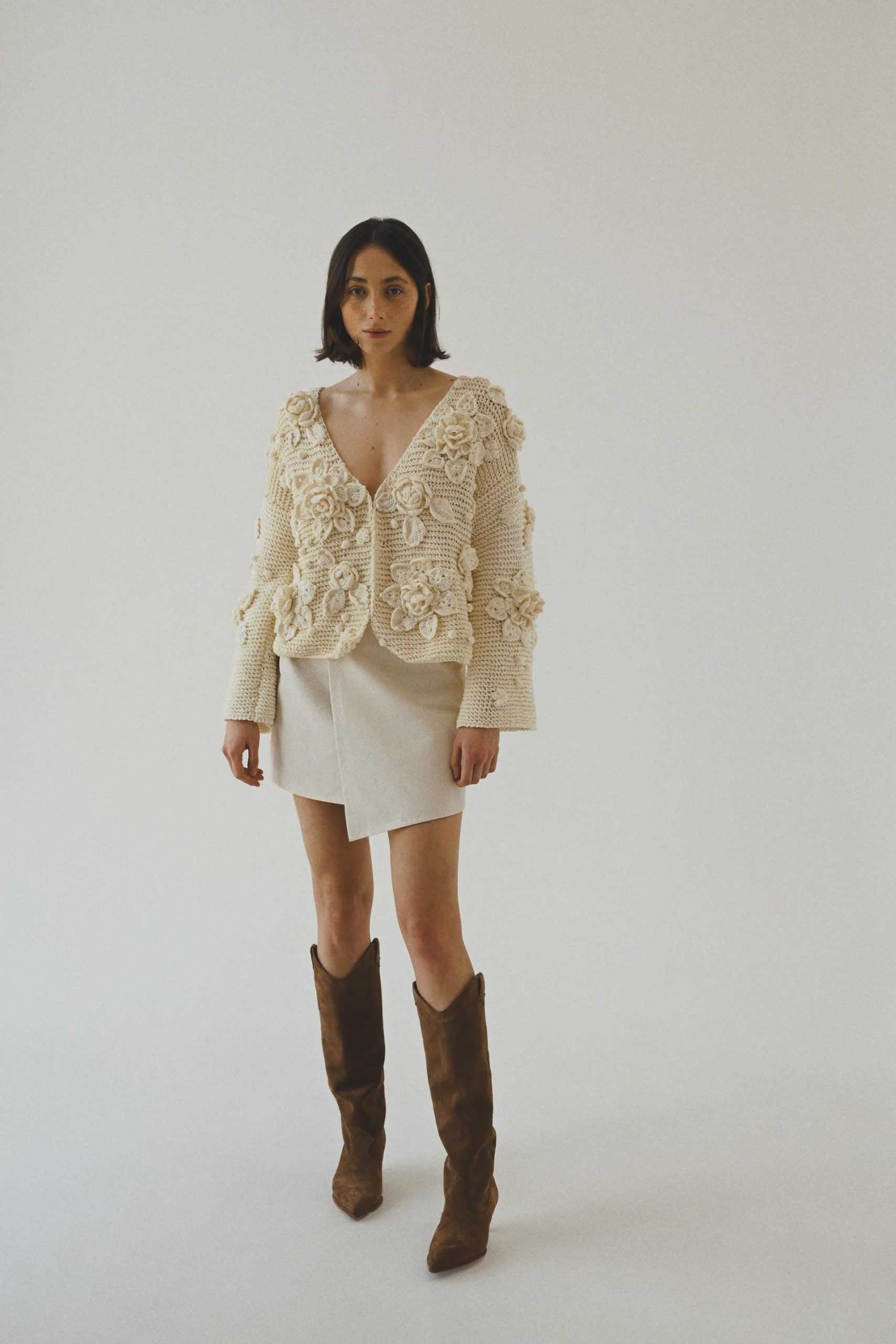 Hand-knitted Red Cotton Cardigan: Lightweight Boho Layering Jacket
