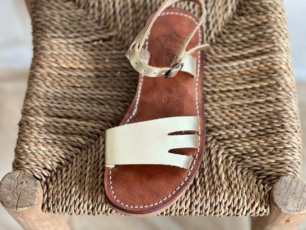 Blond Moroccan Leather Sandals – Handmade Women Flats – Custom Fit Design